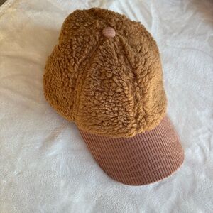 NWT Anthropologie Teddy Sherpa Corduroy Baseball Hat Ball Cap Women Brown